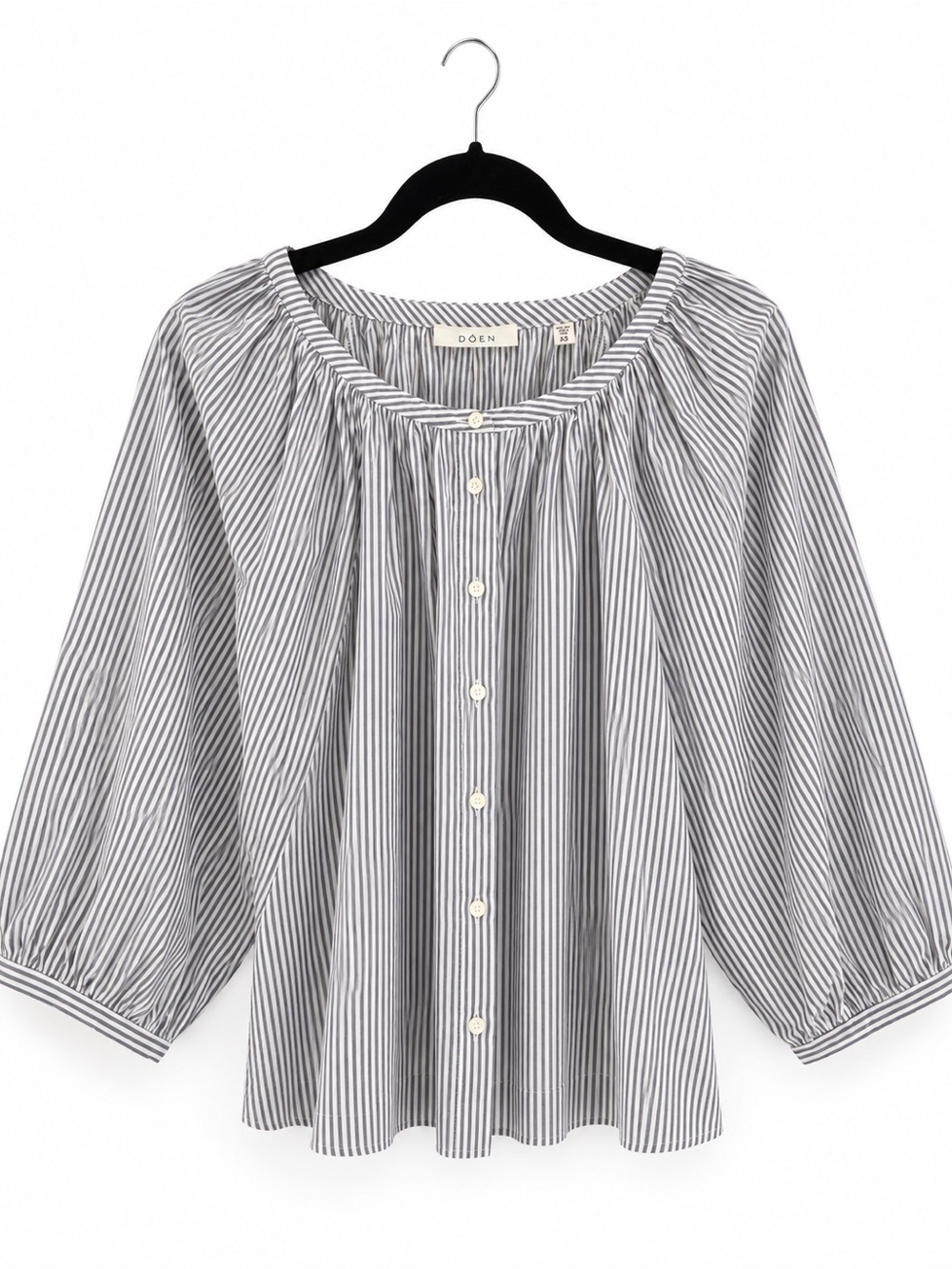 Doen Jane Grey and White Striped Button-Front Peasant Top, size xs